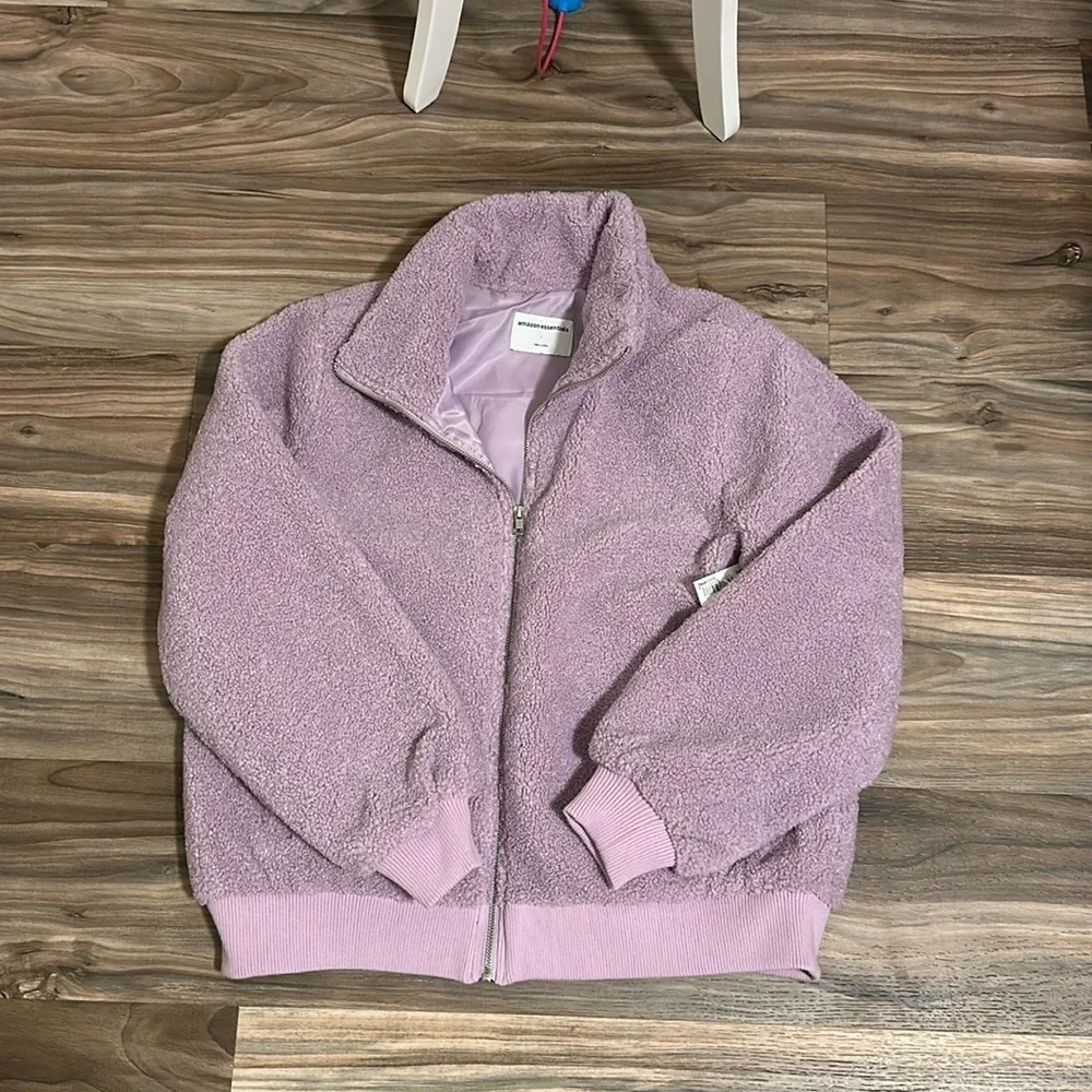 Amazon Essentials purple Teddy faux shearling funnel neck jacket size large